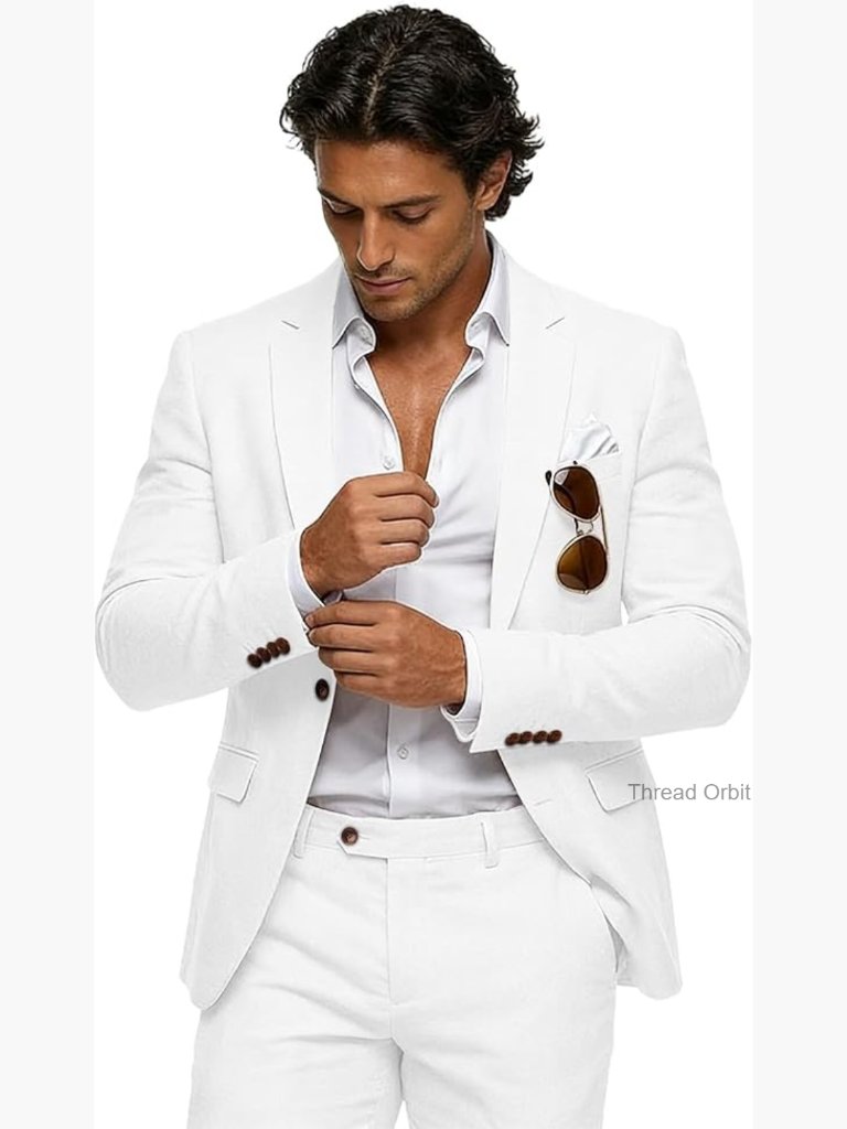 Men's Linen Suit 2-Piece Set, Adjustable Waist, Wedding Business Casual